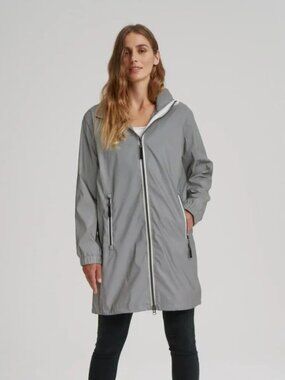 CRO Etage gray reflective waterproof hooded raincoat rain jacket womens 10